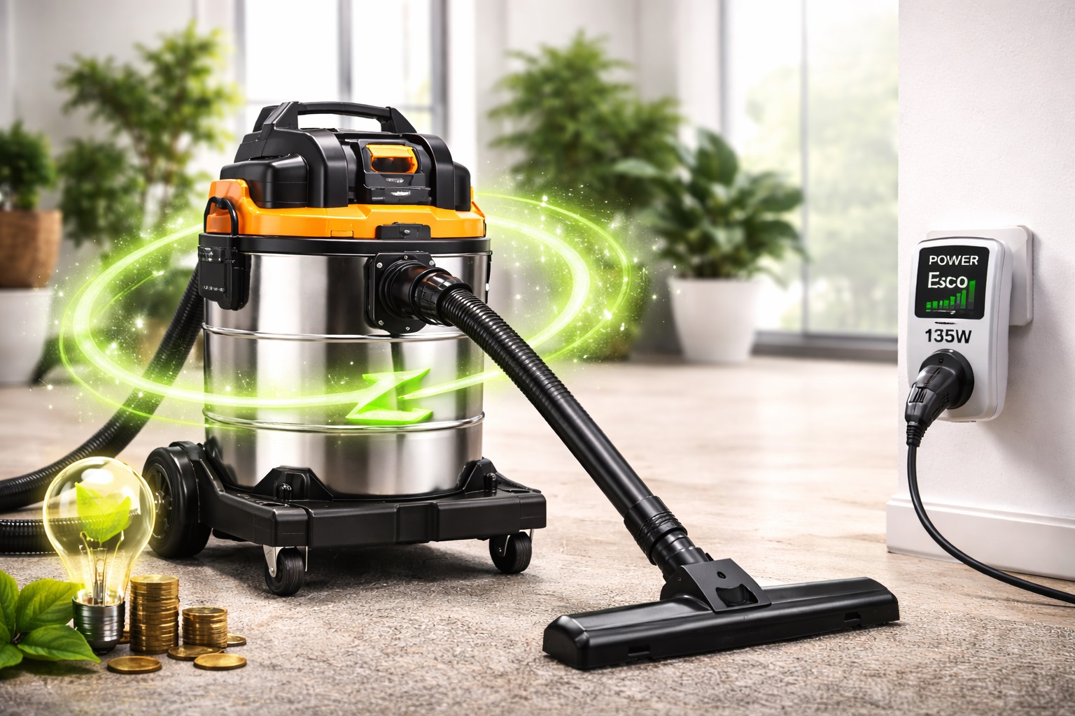 Energy-Saving Wet-Dry Vacuum Cleaner with Power Monitoring