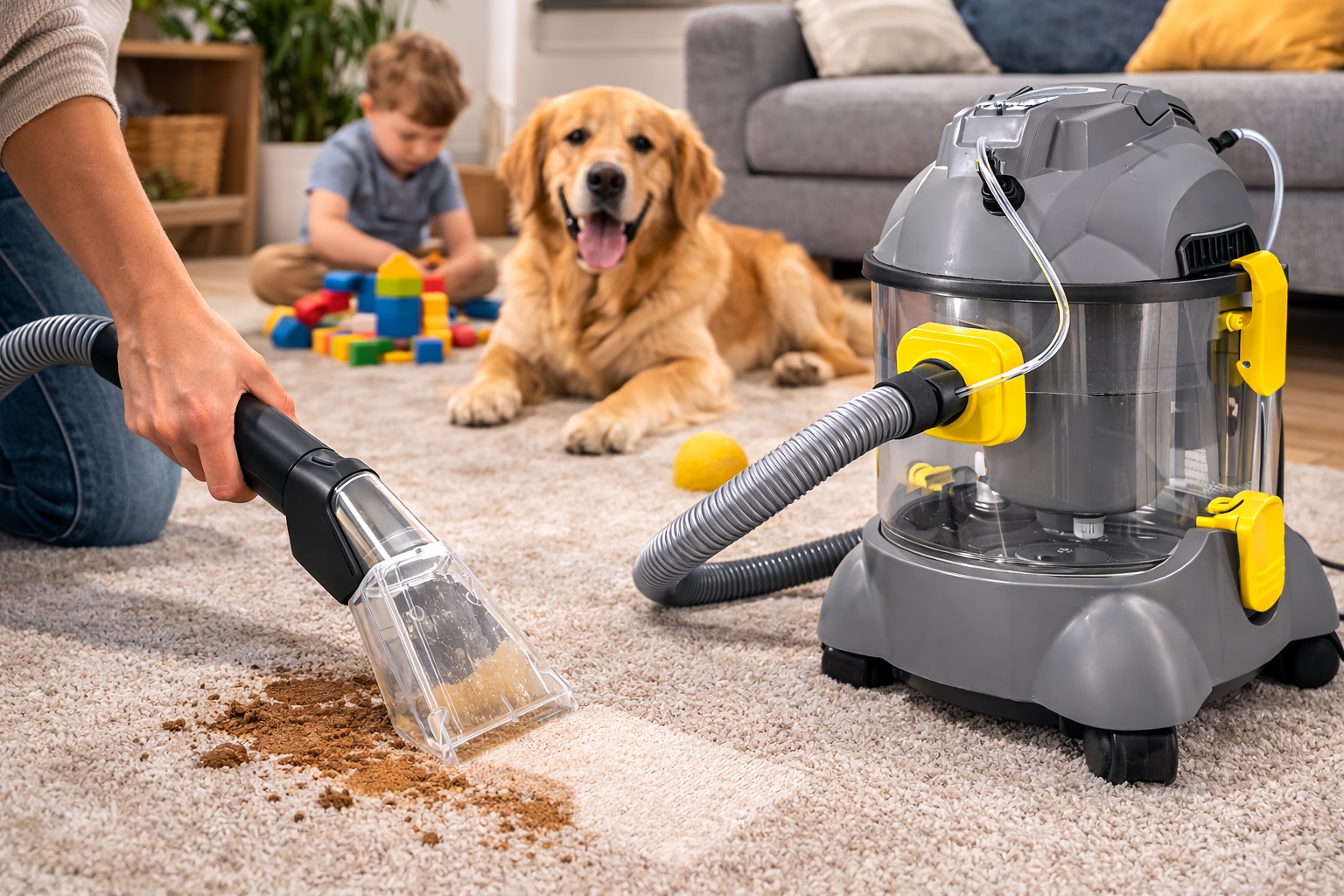 Portable Pet Carpet and Upholstery Cleaner Machine with Spray Extraction and Transparent Tank