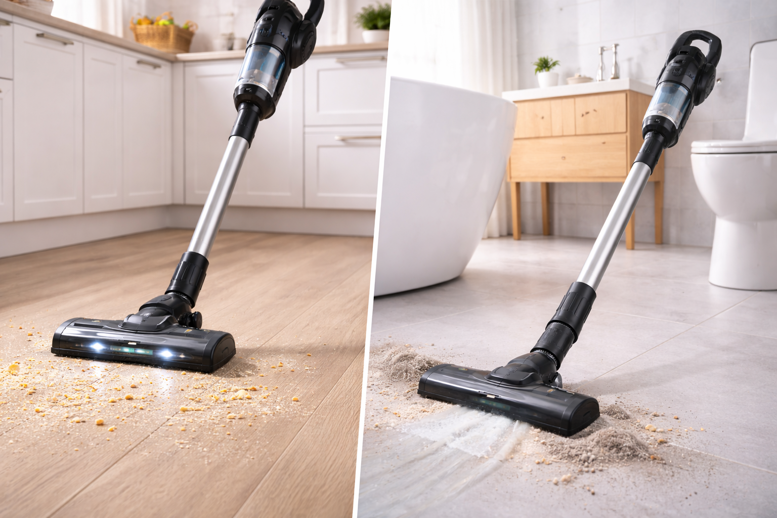 Cordless Multi-Surface Vacuum Cleaner for Kitchen & Bathroom – HEPA Filter & LED Brush