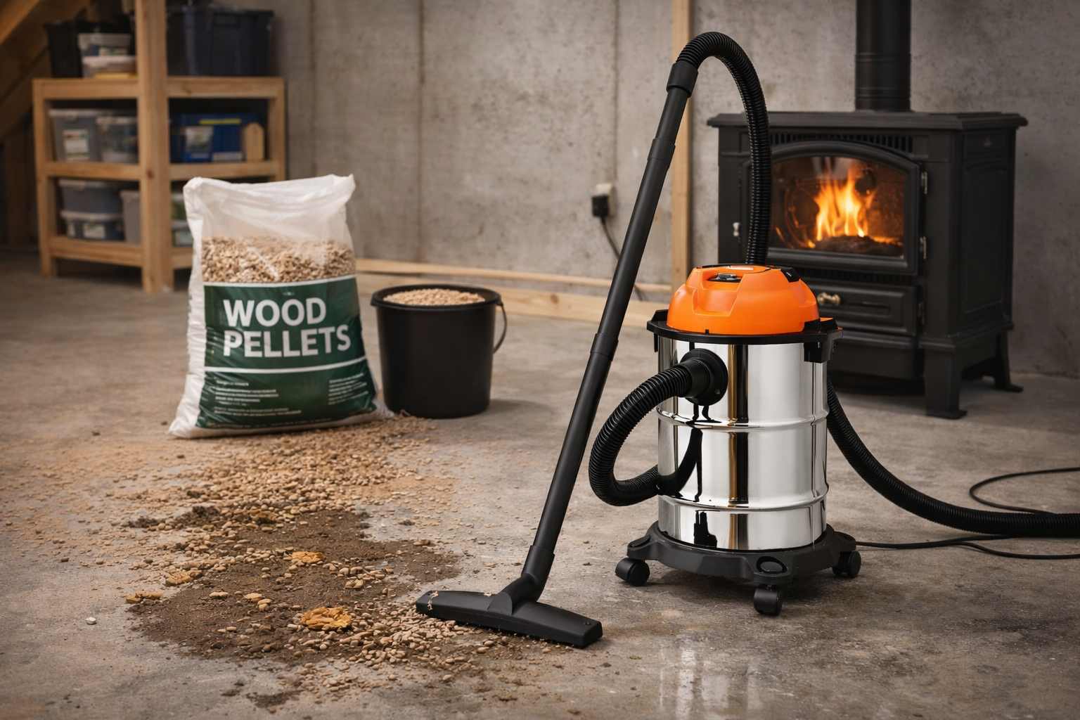Wet and Dry Vacuum Cleaner for Wood Pellets, Sawdust, and Workshop Use
