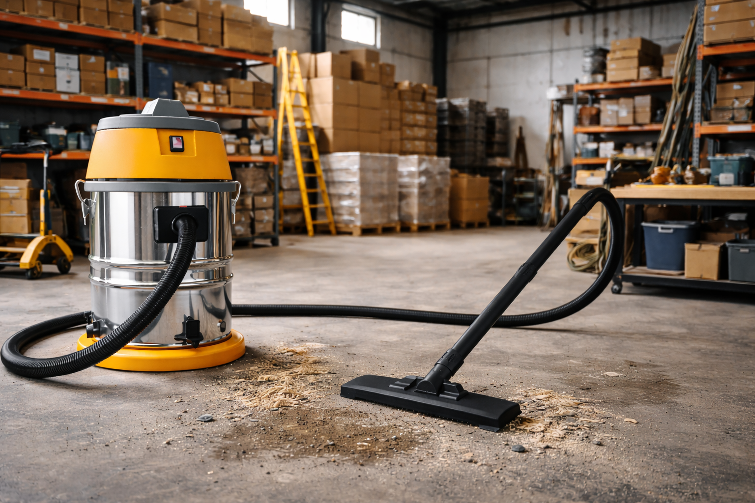 Industrial Wet and Dry Vacuum Cleaner – Heavy-Duty Stainless Steel for Warehouse Cleanup