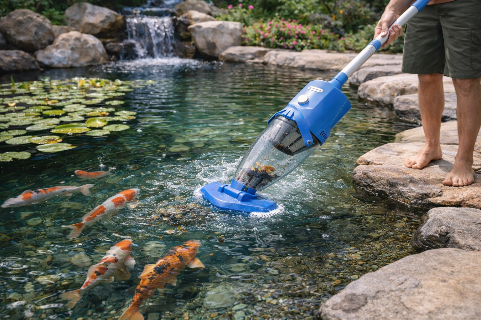 Koi Pond Vacuum Cleaner – Cordless, Rechargeable Eco Pond Vacuum for Fish-Safe Debris Removal