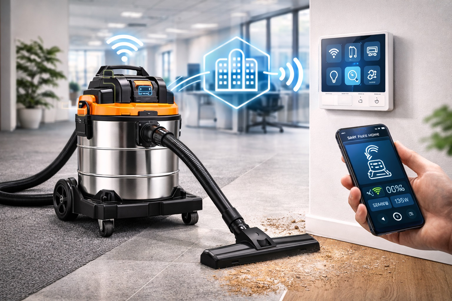 Smart Wet-Dry Vacuum Cleaner with App Control for Smart Building Integration