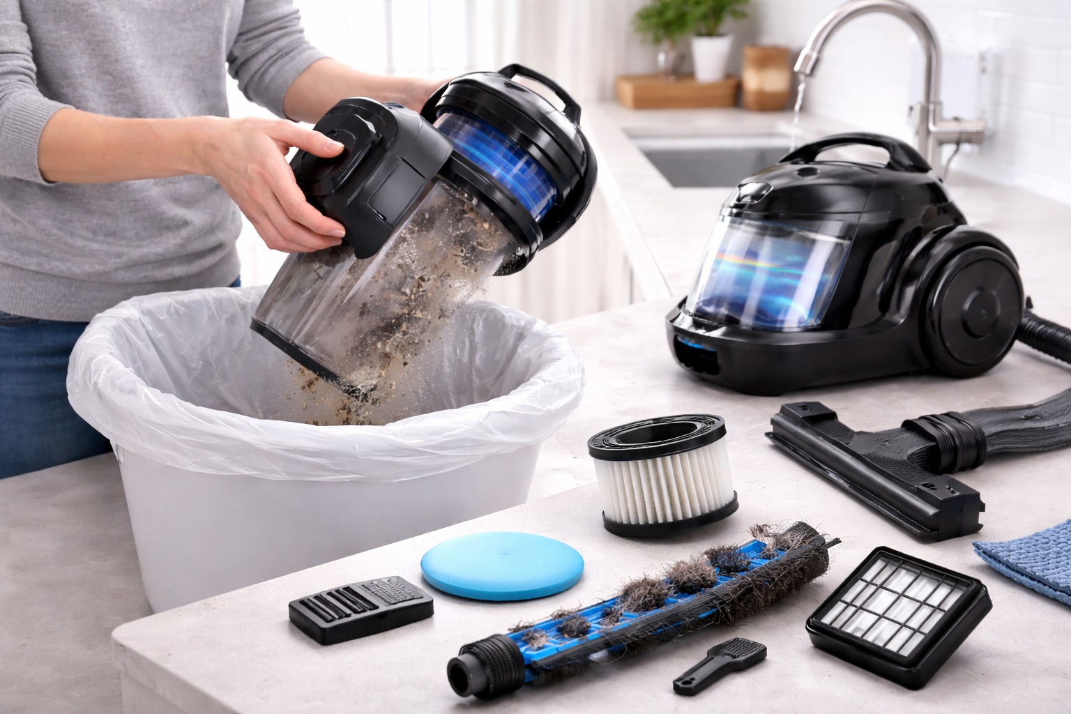 Easy Maintenance Canister Vacuum with Washable Filters and Detachable Brush Roll