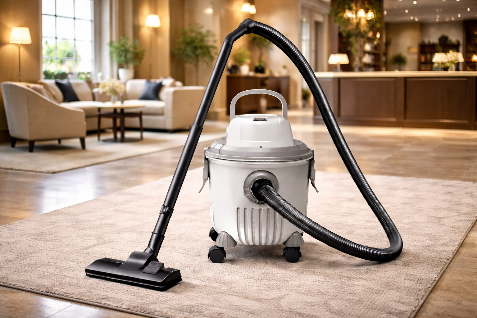Hotel-Grade Wet and Dry Canister Vacuum Cleaner – Elegant & Quiet for Reception Areas