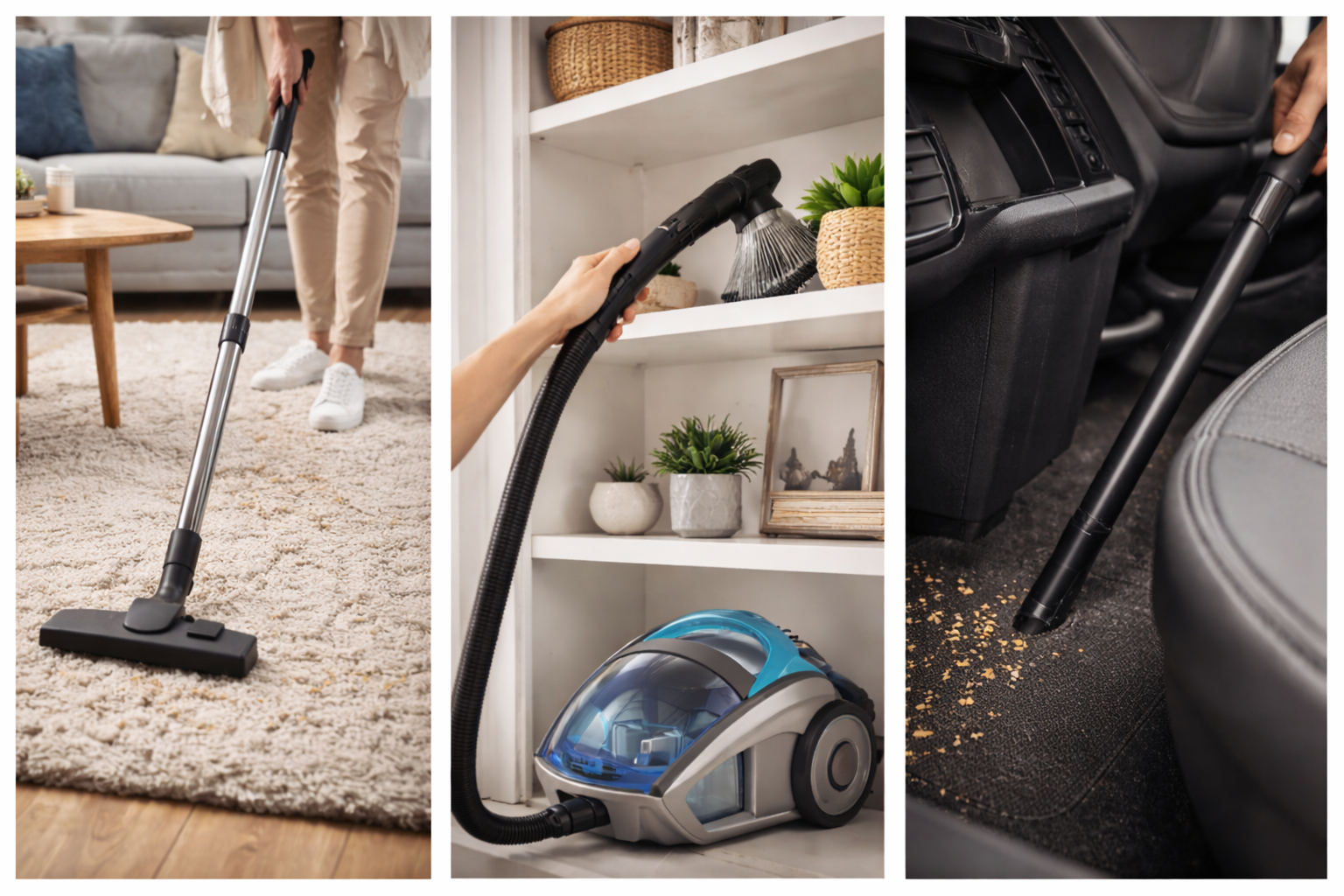 Canister Vacuum with HEPA Filter – Ideal for Carpets, Shelves & Car Interiors