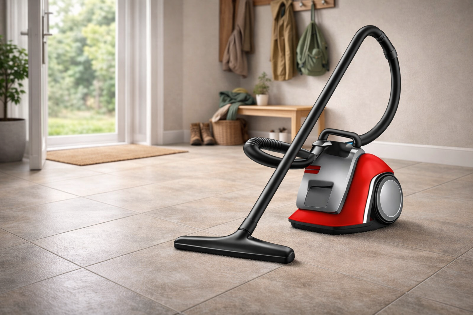 Red & Black Compact Canister Vacuum Cleaner