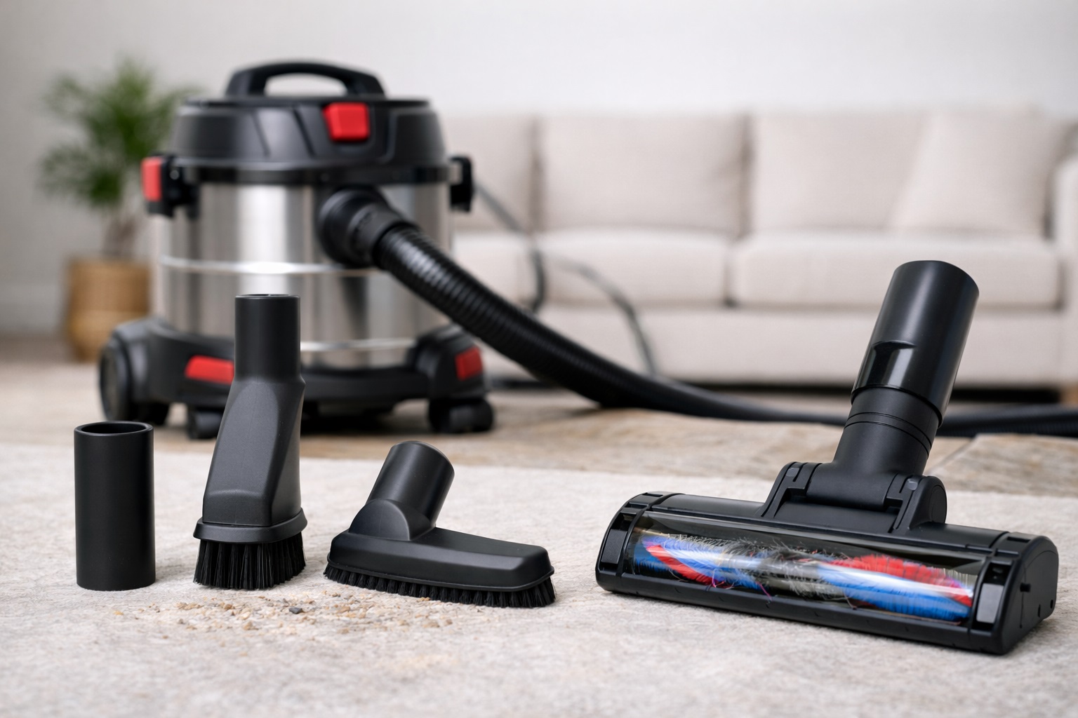 Stainless Steel Barrel Vacuum Cleaner with Multi-Function Attachments