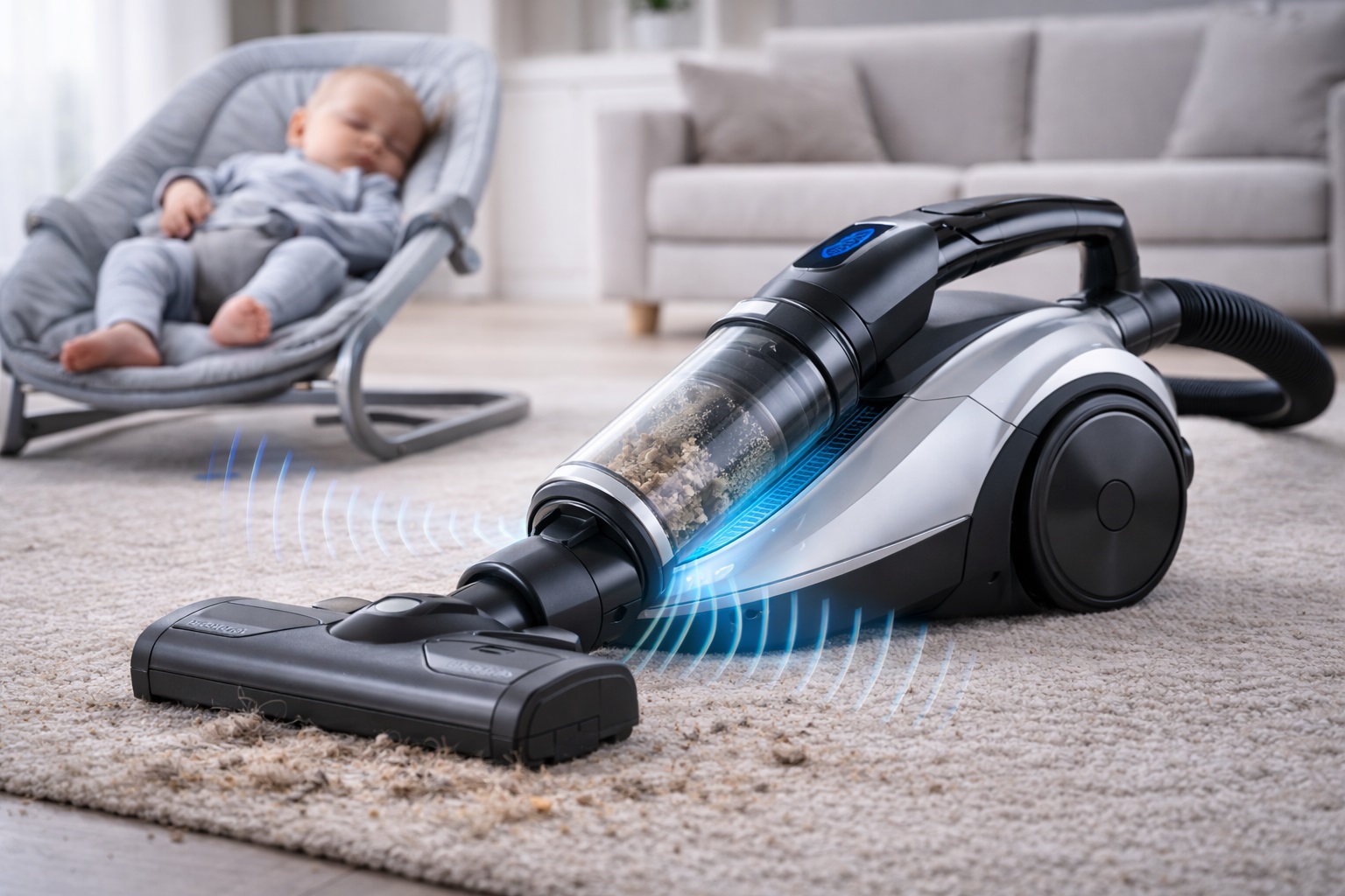 Ultra-Quiet Canister Vacuum Cleaner with HEPA Filtration for Home Use