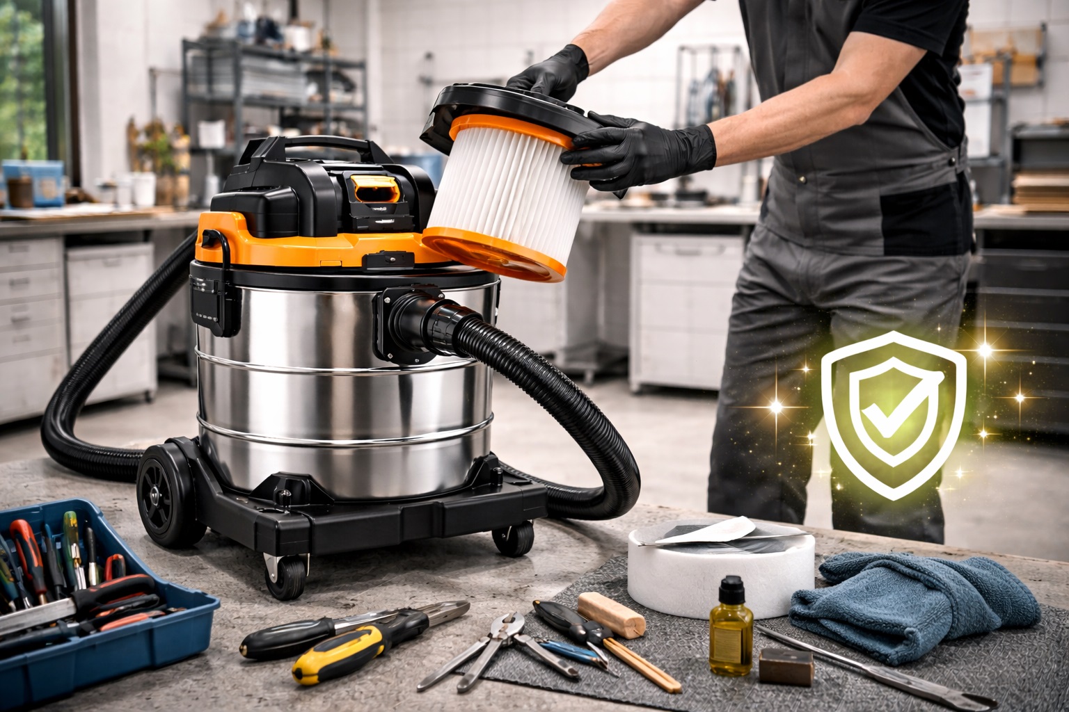 Commercial Wet-Dry Vacuum Cleaner with Easy Maintenance and Filter Replacement