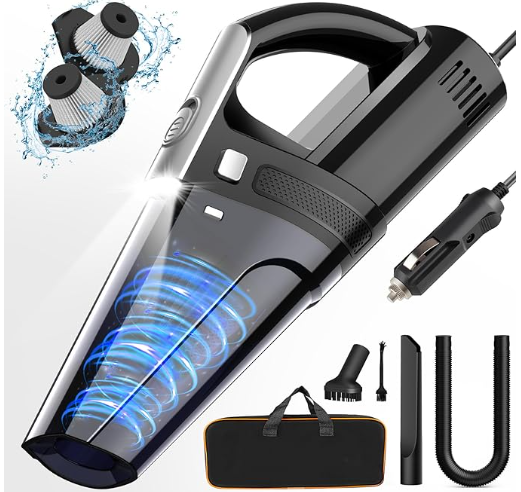 LX-CVC-Portable Car Vacuum Cleaner with 7000Pa Suction, LED Light, HEPA Filters & Multiple Nozzles