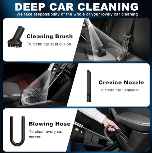 LX-CVC-Portable Car Vacuum Cleaner with 7000Pa Suction, LED Light, HEPA Filters & Multiple Nozzles
