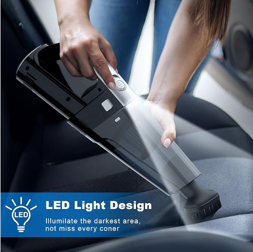 LX-CVC-Portable Car Vacuum Cleaner with 7000Pa Suction, LED Light, HEPA Filters & Multiple Nozzles