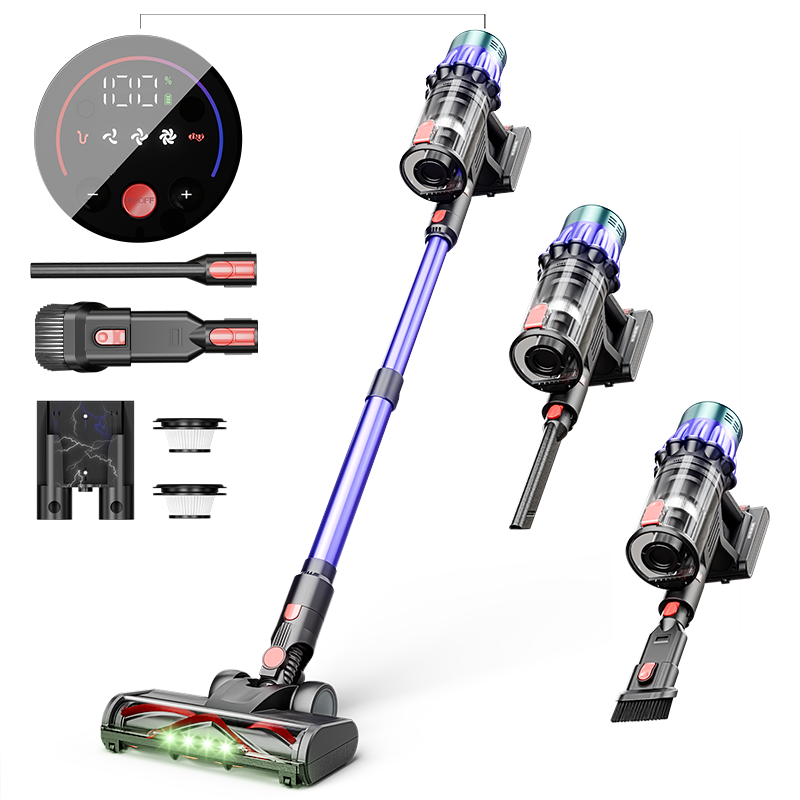 Cordless Stick Vacuum Cleaner - 550W Brushless Motor, 40kPa Suction, LED Display