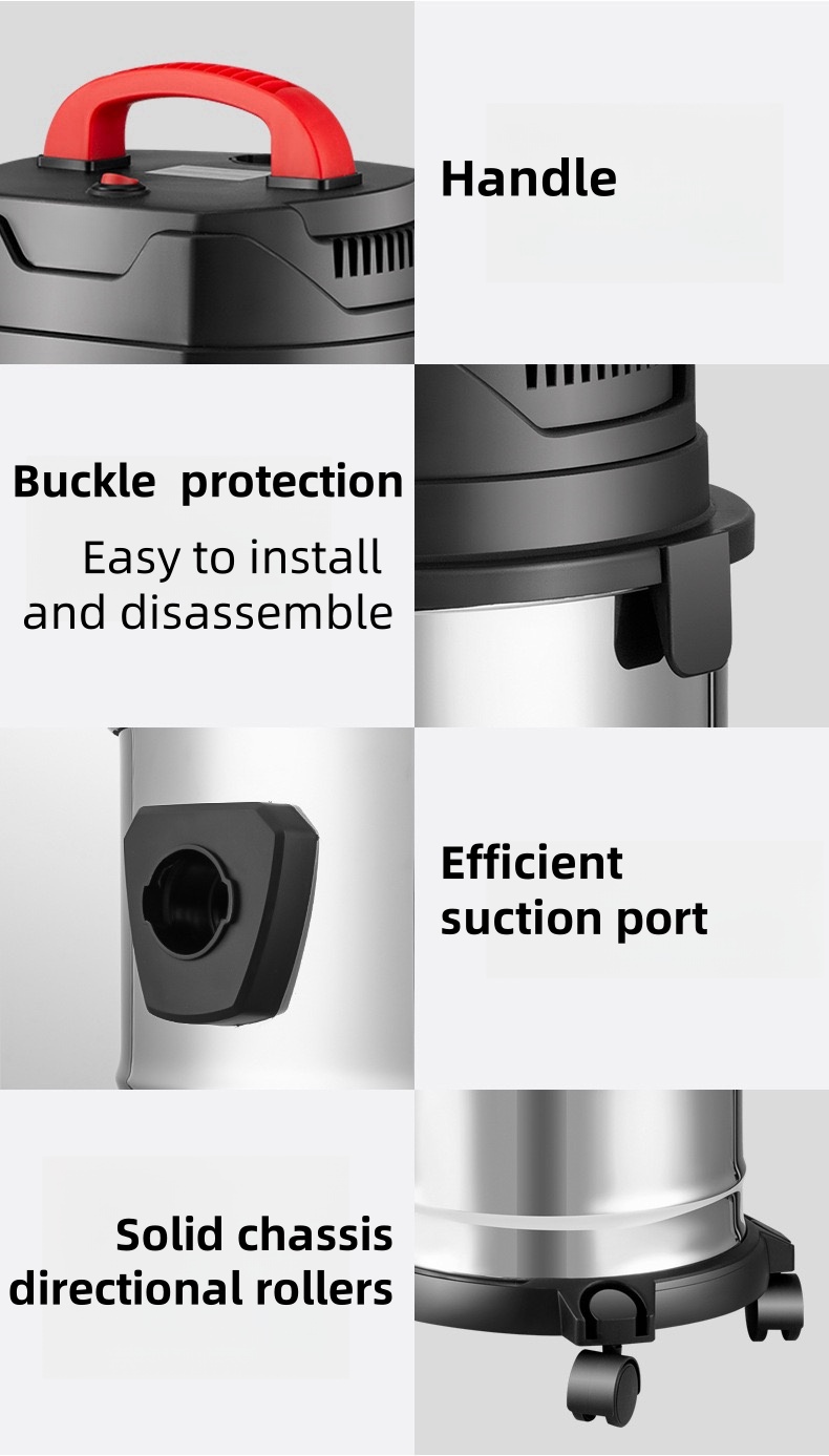 LX-VC-BW Commercial Wet & Dry Stainless Steel Vacuum Cleaner | High Suction Power | Multi-Function Attachments