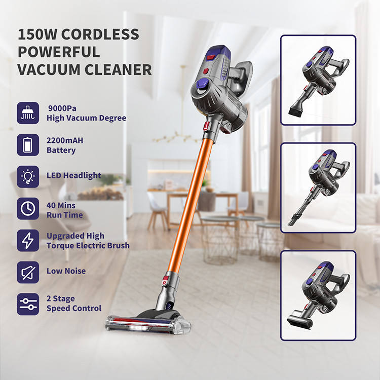 LX-VC-150W-BL Cordless Stick Vacuum Cleaner – 9000Pa Suction, 2 Speeds, LED Brush, Multi-Tool Handheld Vacuum