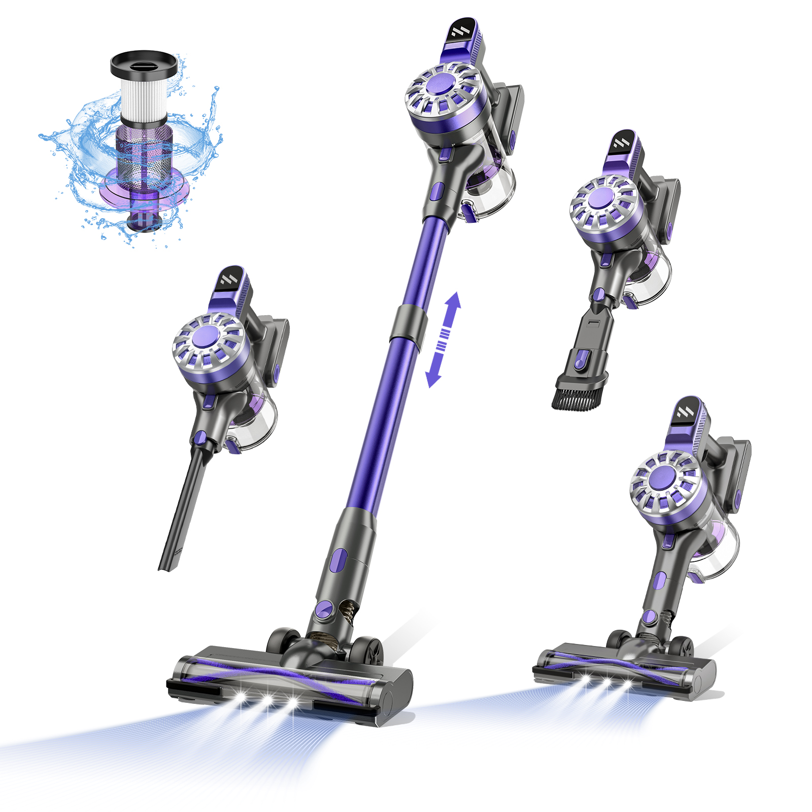 LX-VC-P-Cordless Handheld Vacuum Cleaner, 12kPa Power, Multi-Purpose, LED, Wall-Mount, Purple