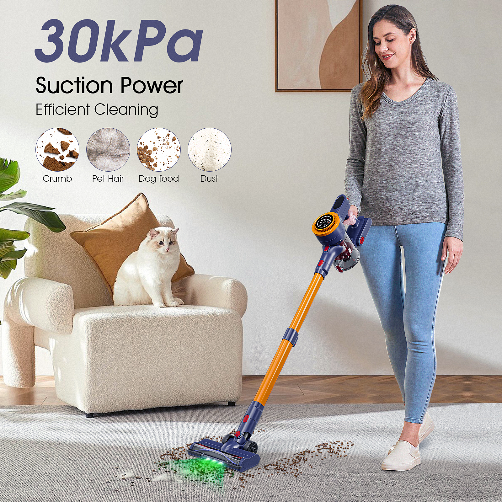LX-VC-P Cordless Vacuum Cleaner with LED Display | 30kPa Powerful Suction | 5-Stage Filtration | Multi-Surface Cleaning