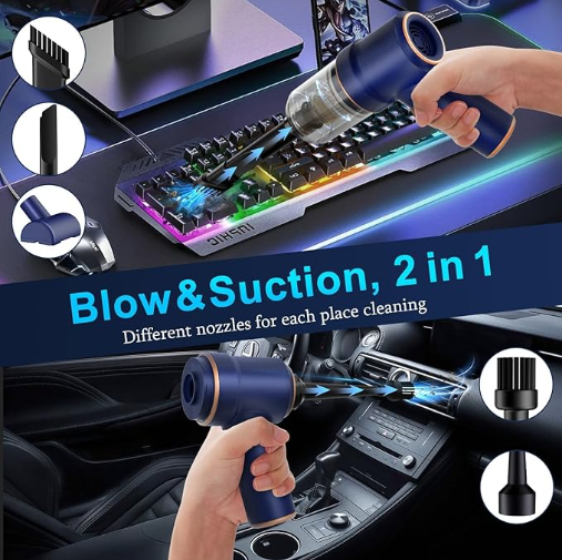 LX-CVC-2-in-1 Mini Cordless Car Vacuum & Air Duster with 9000Pa Suction, HEPA Filter, and 6 Nozzles