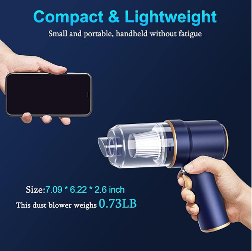 LX-CVC-2-in-1 Mini Cordless Car Vacuum & Air Duster with 9000Pa Suction, HEPA Filter, and 6 Nozzles