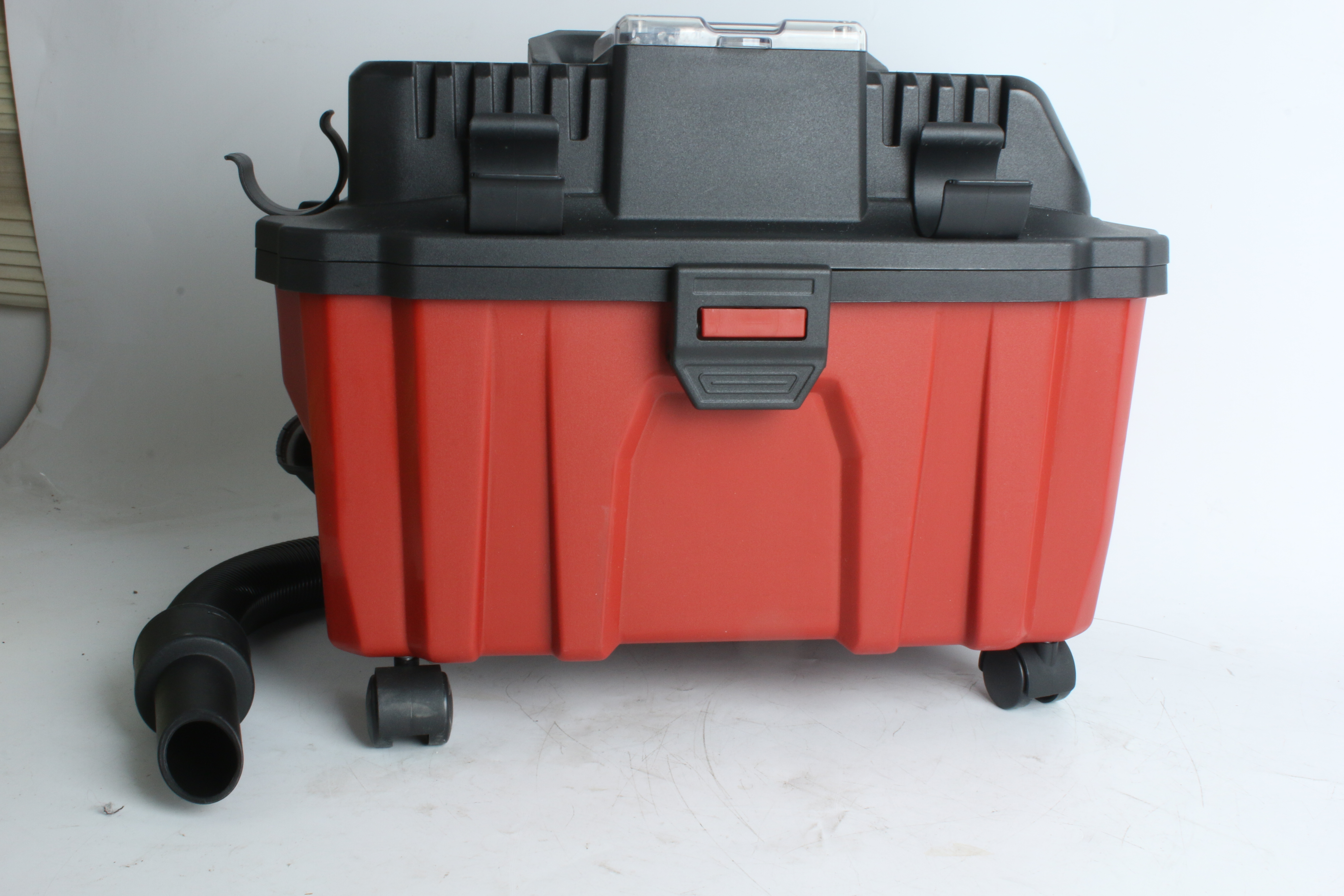 Compact Red Barrel Wet Dry Vacuum Cleaner with Powerful Suction