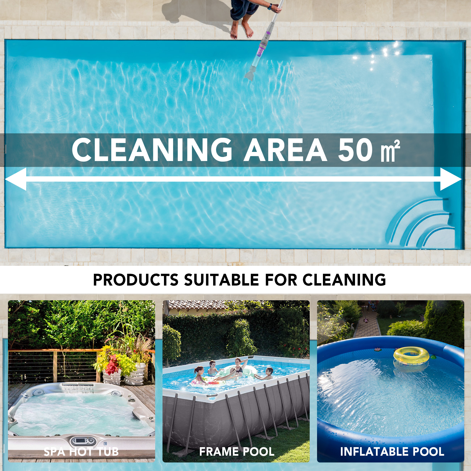 Cordless Best Handheld Rechargeable Automatic Swimming Pool Vacuum Cleaner W/Brush Head Water Vacuum for Above Ground Pool &Sand