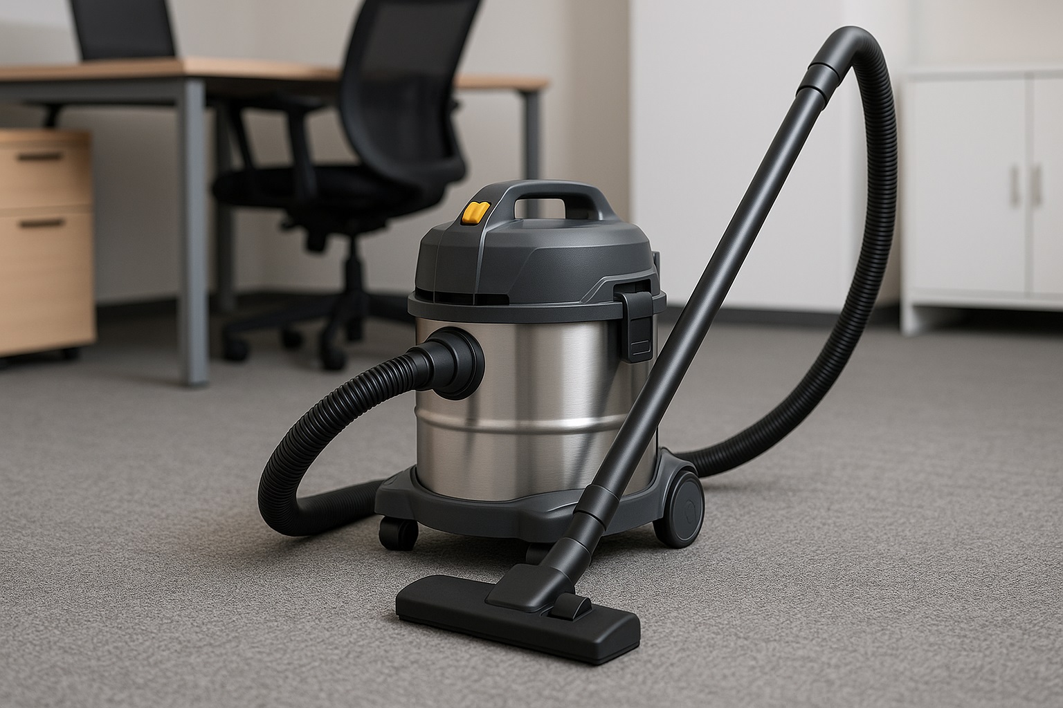 Quiet Stainless Steel Wet and Dry Vacuum Cleaner – Compact Barrel Vacuum for Office, Study Room & Low-Noise Indoor Cleaning