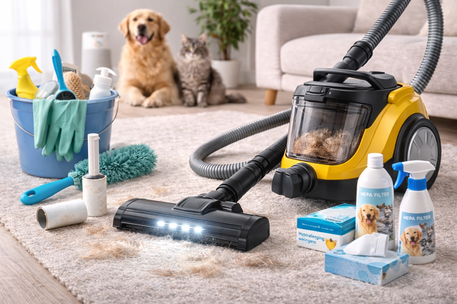 Complete Pet Cleaning Kit with Yellow HEPA Vacuum – All-in-One Solution