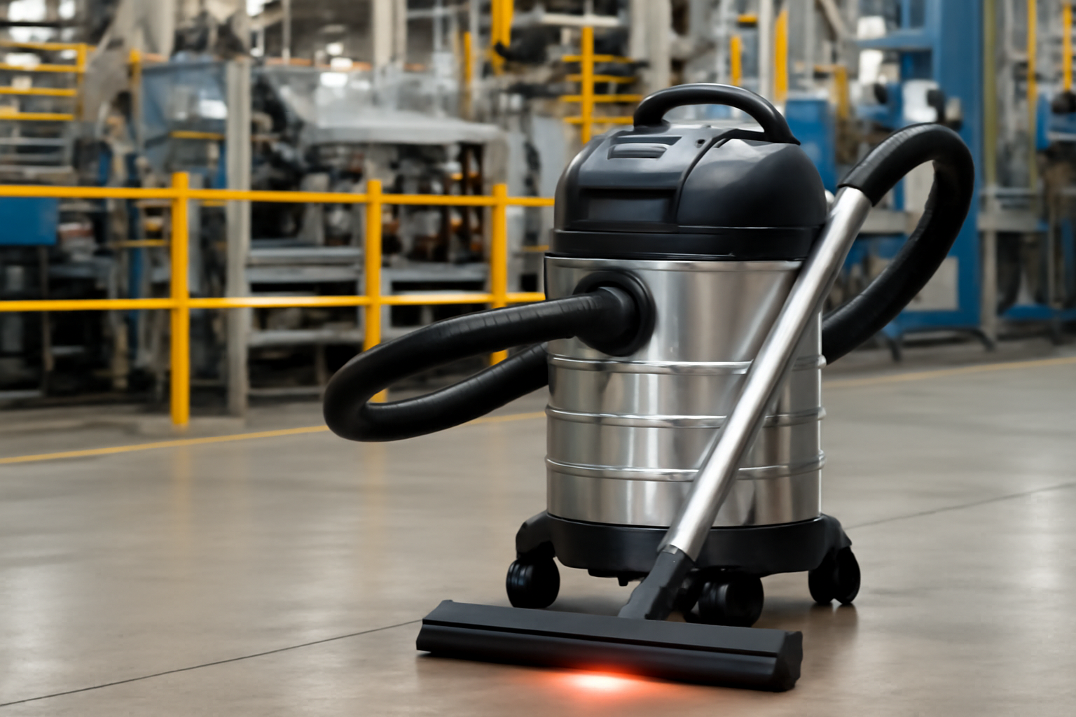 Y10 Industrial Wet Dry Vacuum Cleaner – Heavy-Duty Black Top Stainless Steel Canister with LED Head for Factory and Workshop Cleaning