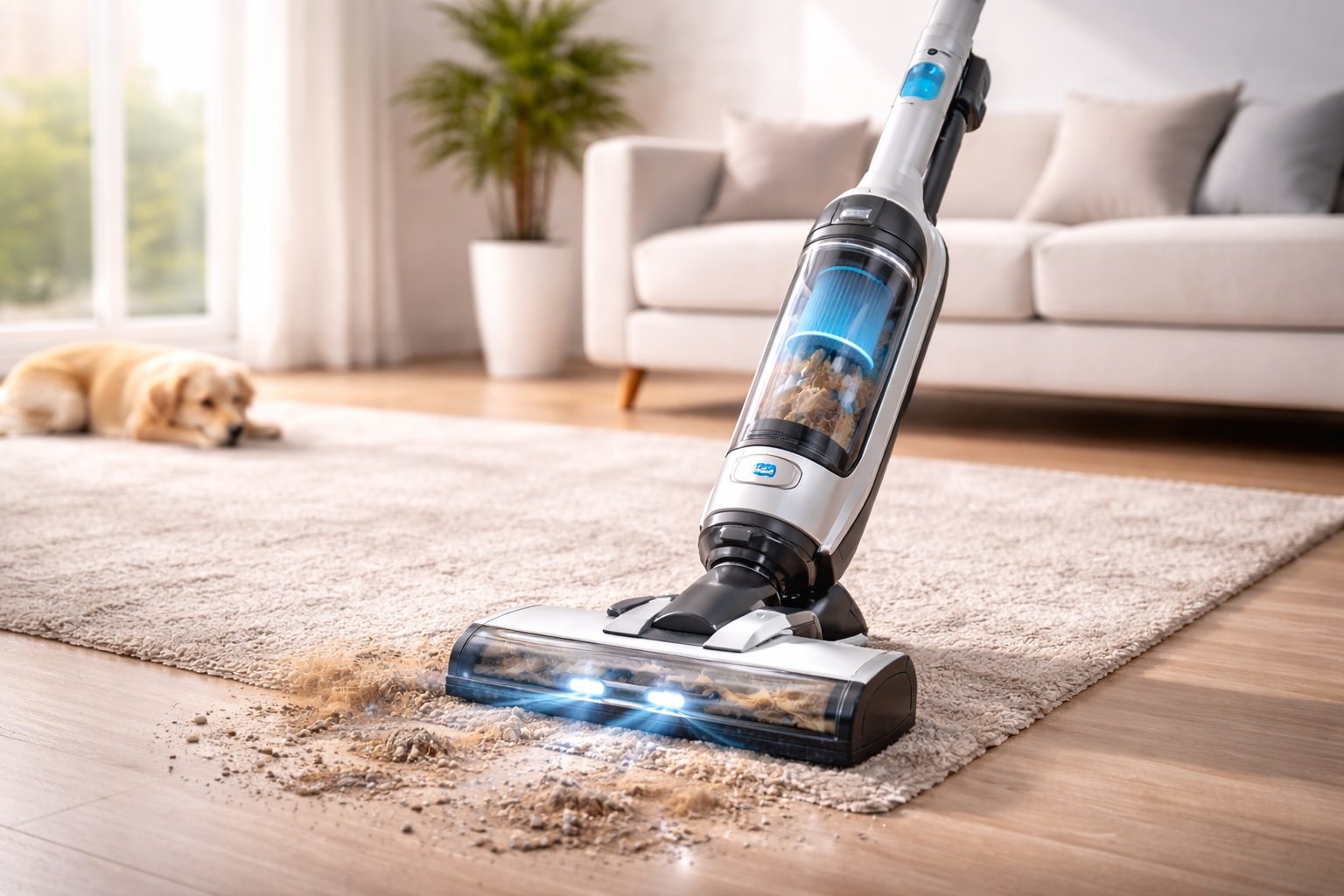 Cordless Upright Vacuum Cleaner with HEPA Filter and LED Dust Detection