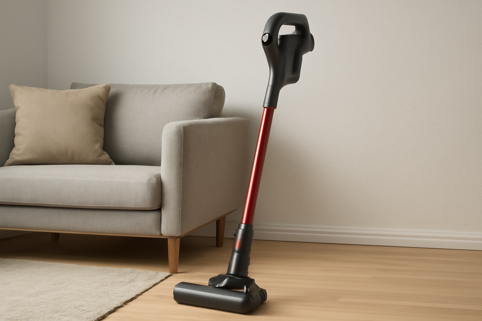 Y12 Cordless Lightweight Stick Vacuum Cleaner for Hardwood Floors with Powerful Suction and Red Aluminum Wand