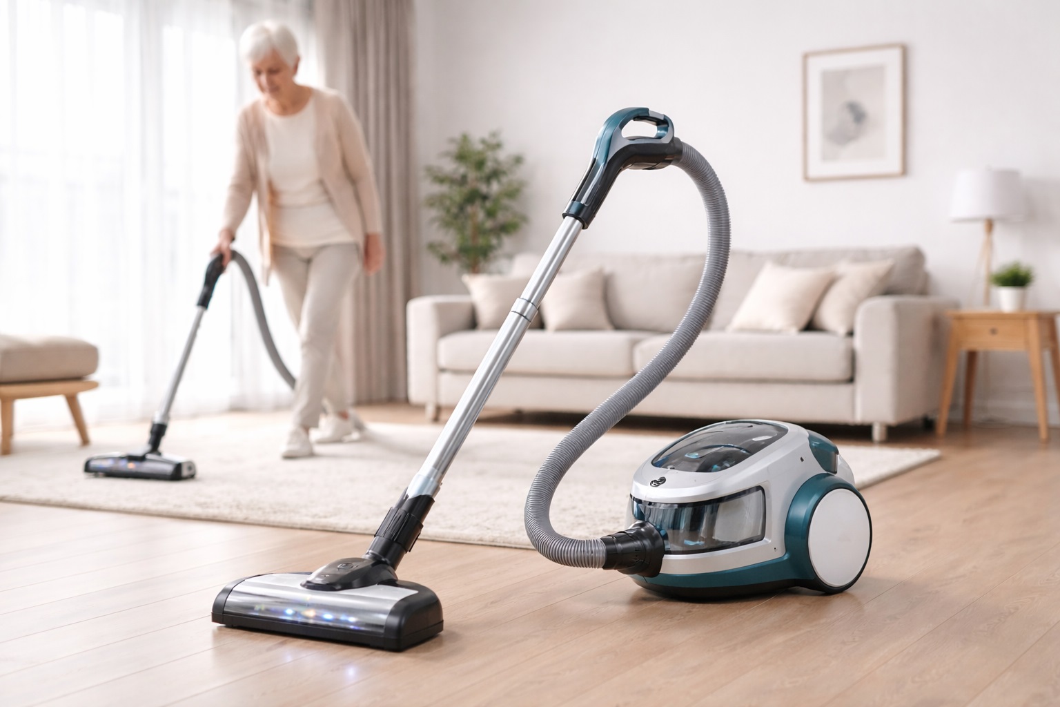 Canister Vacuum for Seniors – Ergonomic Vacuum Cleaner with Flexible Hose for Comfortable Home Cleaning