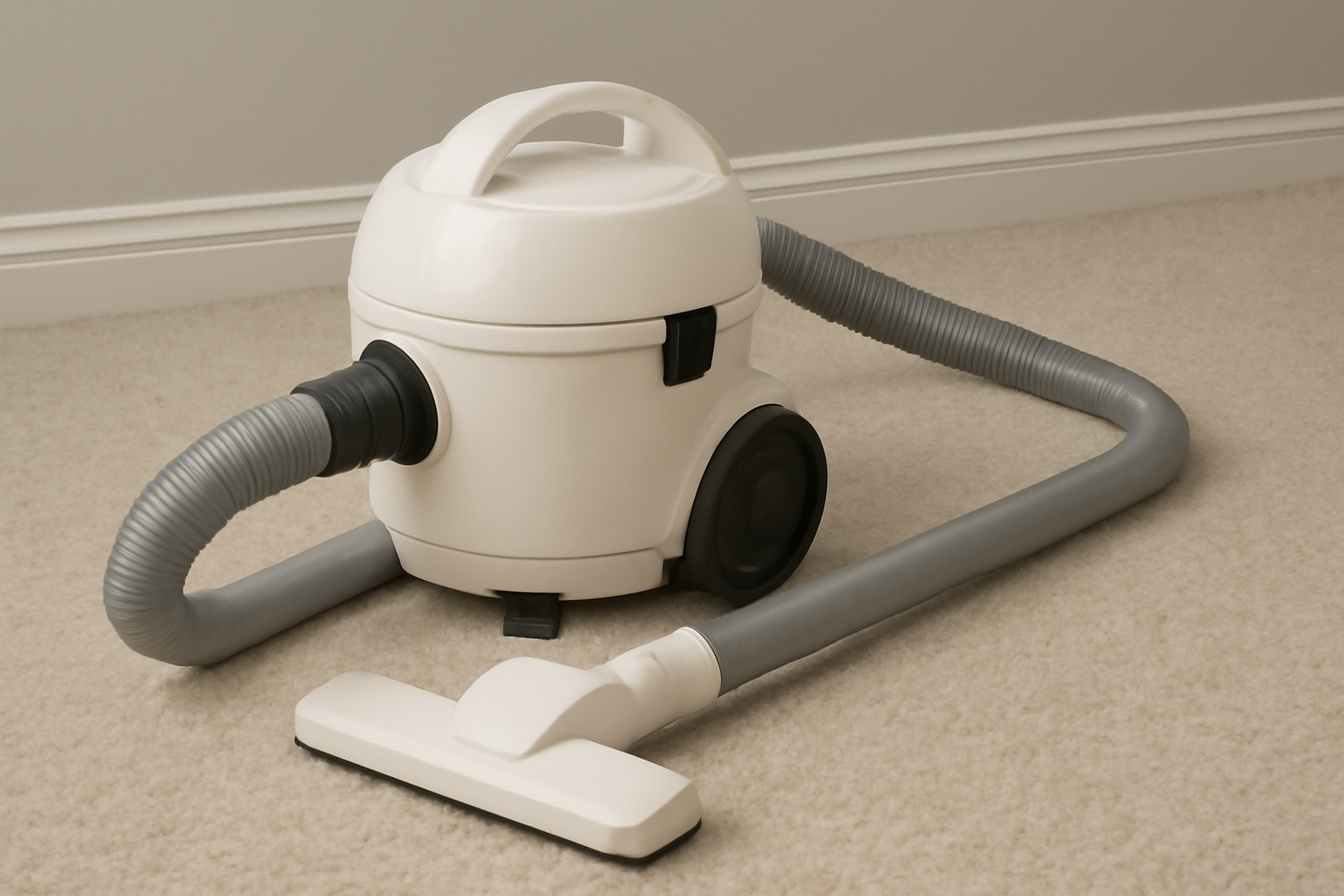 Compact White Wet and Dry Vacuum Cleaner with Lightweight Design, Quiet Operation, and Versatile Floor Cleaning for Home Use