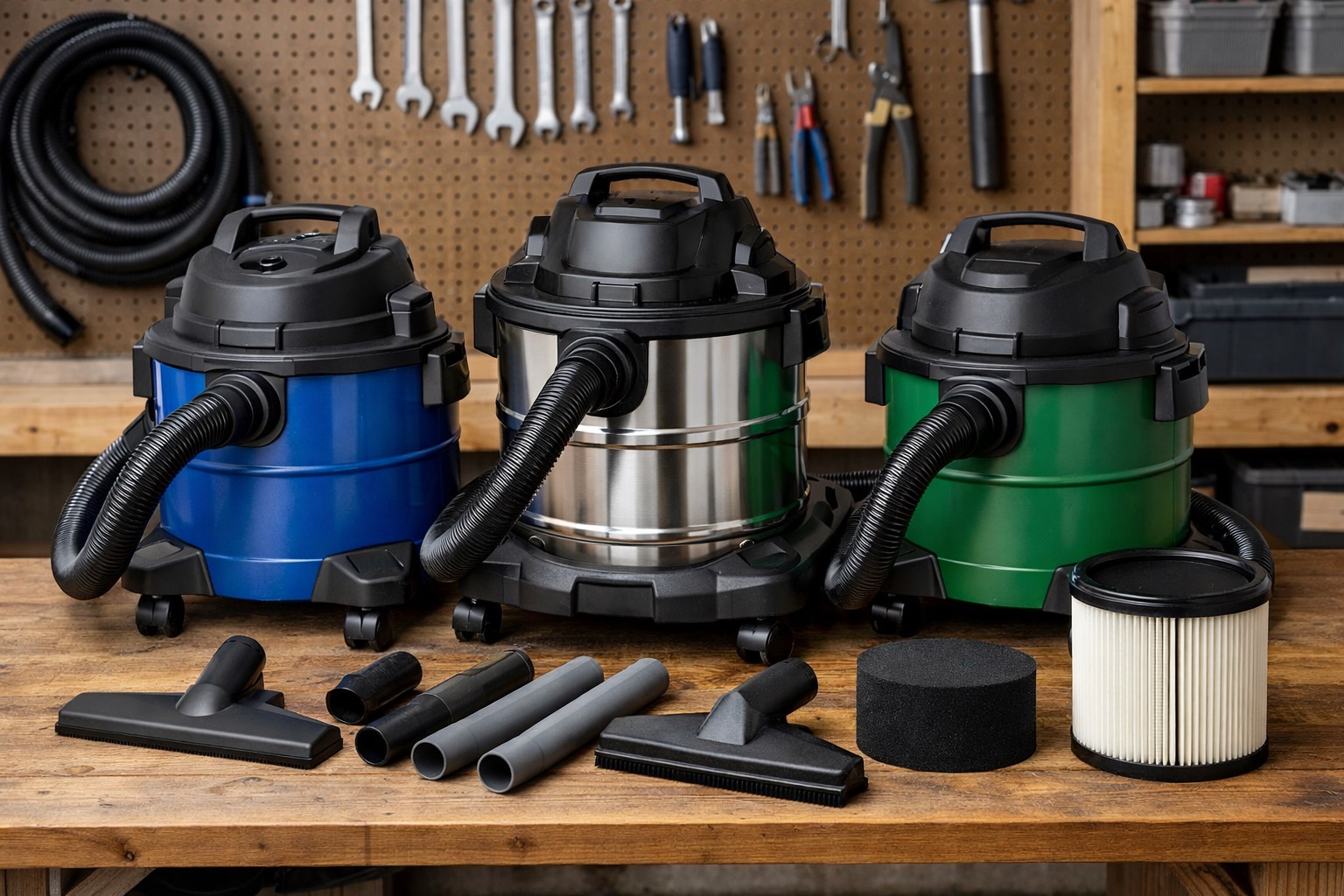 Blue & Green Barrel-Style Wet/Dry Vacuum Cleaner - Workshop Vacuum Cleaner