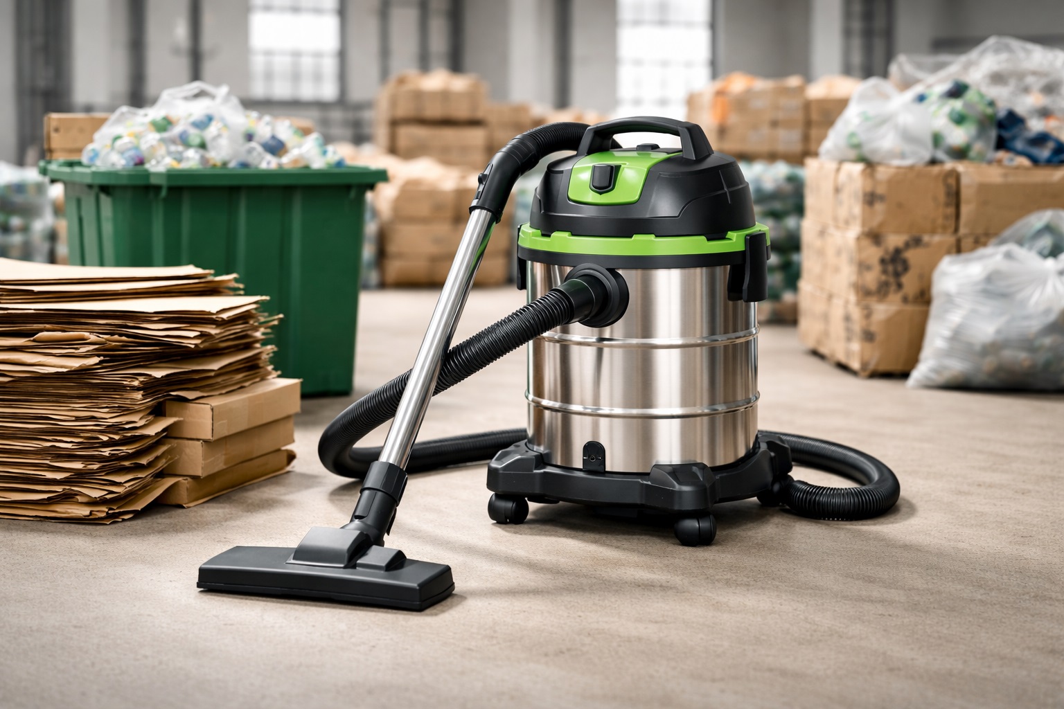 Heavy-Duty Stainless Steel Vacuum Cleaner – Sustainable Wet & Dry Cleaning Solution for Industrial & Recycling Use