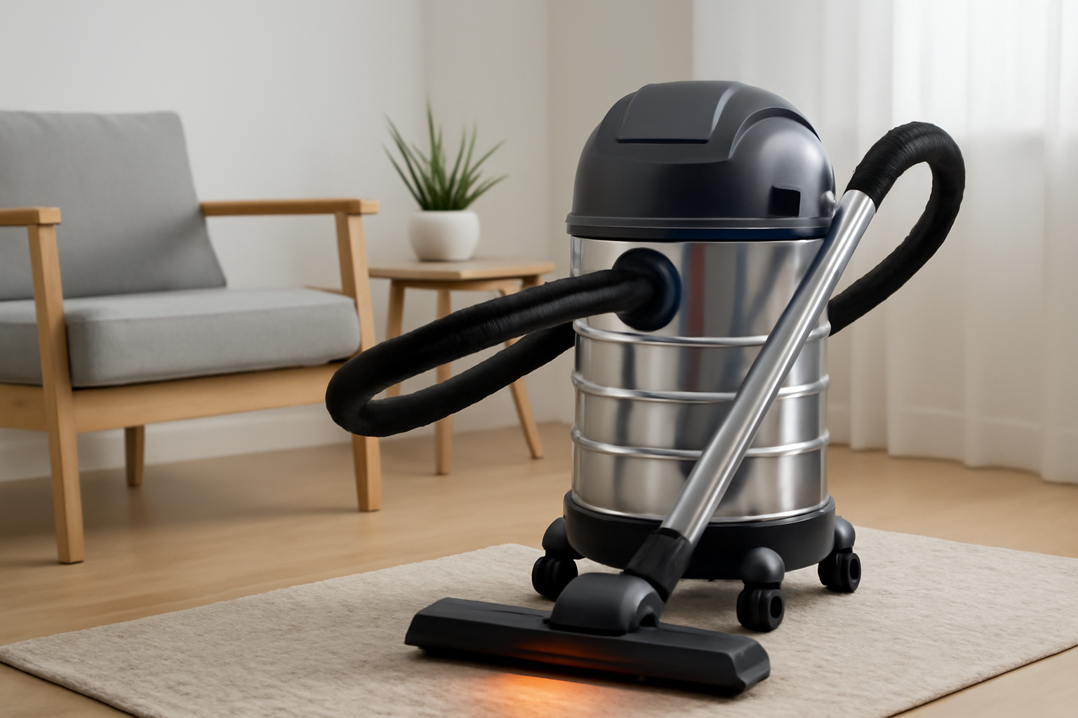 Y4 Nordic Wet Dry Vacuum Cleaner – Minimalist Stainless Steel Canister Design with LED Nozzle for Home Floor Cleaning
