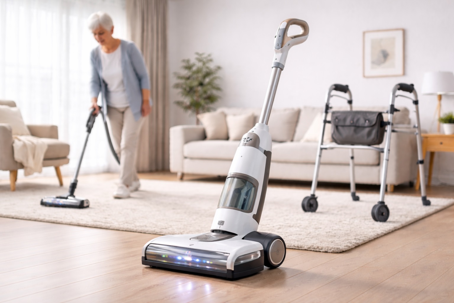Handheld Cordless Vacuum for Elderly – Upright Ergonomic Vacuum Cleaner with Assistive Design