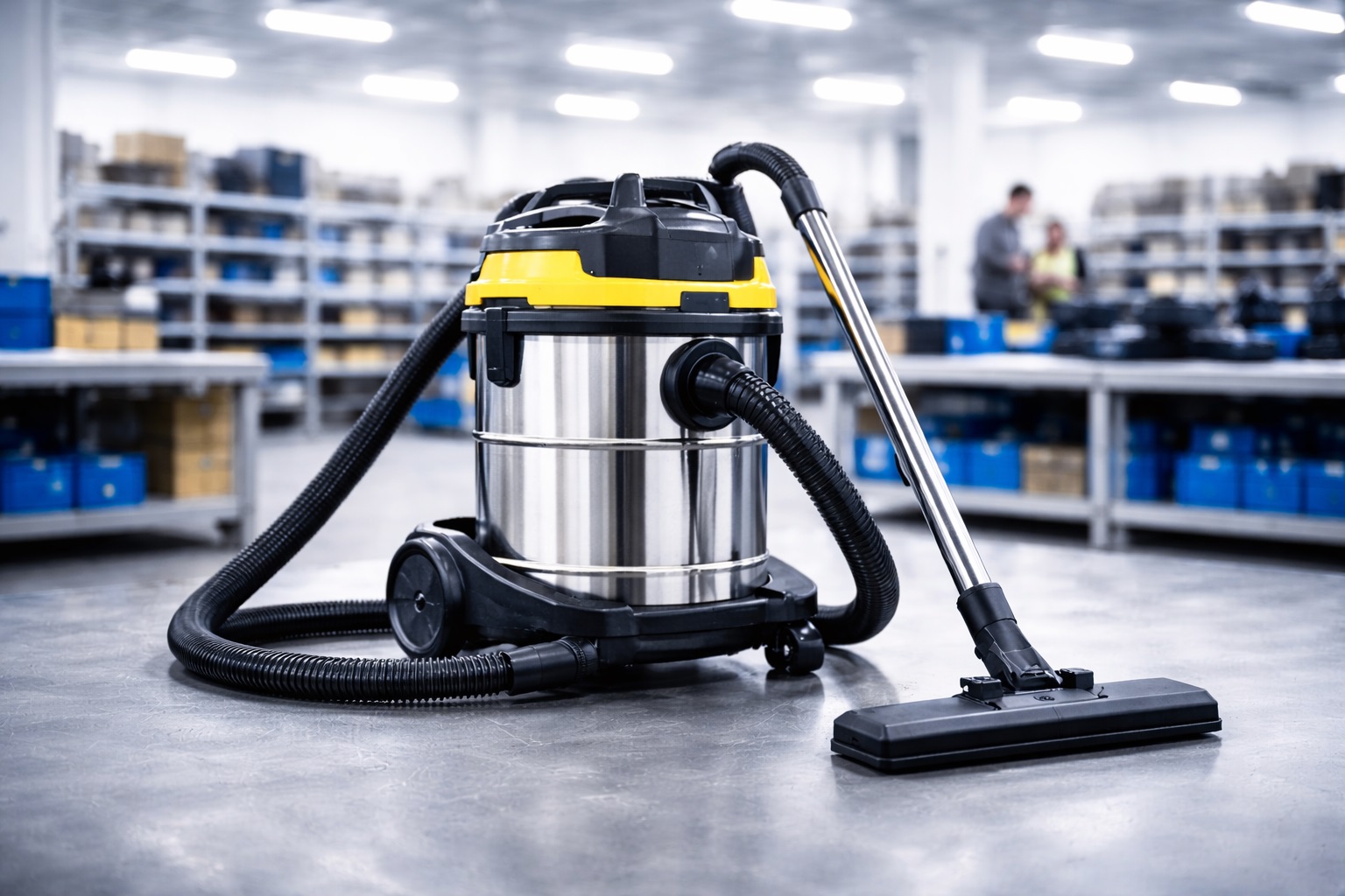 Stainless Steel Industrial Wet Dry Vacuum Cleaner with High-Capacity Tank and Multi-Surface Nozzle