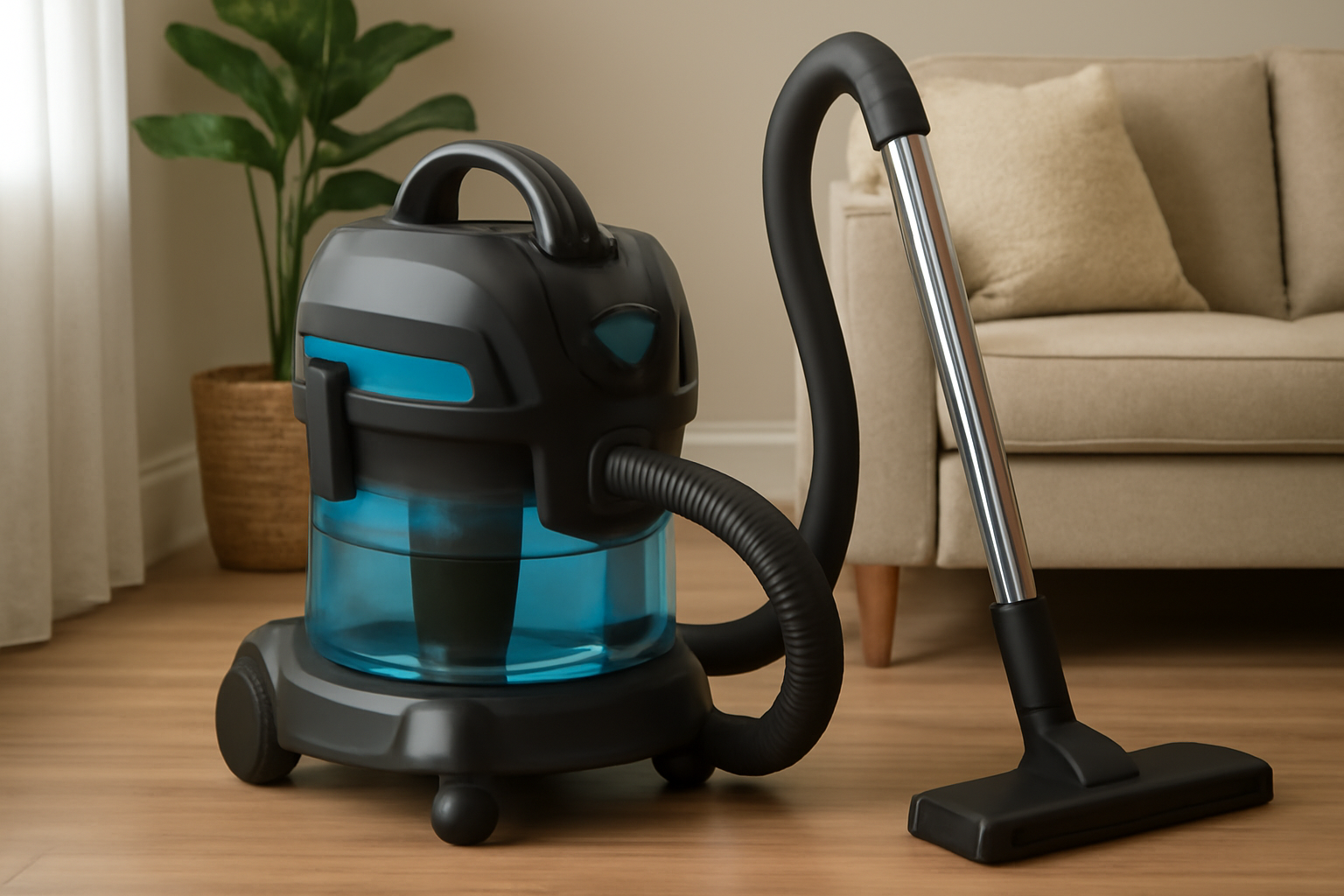 Ultra-Quiet Canister Vacuum Cleaner for Living Room and Pet Hair – Transparent Tank & HEPA Water Filtration