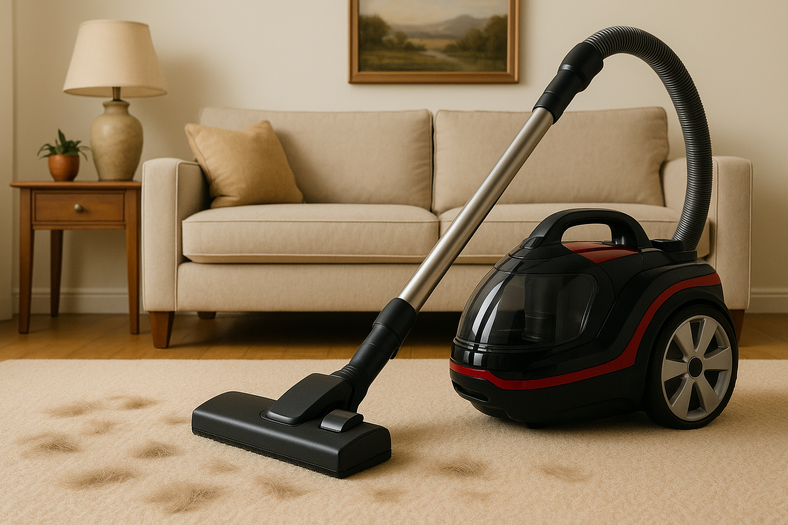 Black & Red High-Suction Pet Vacuum Cleaner – Barrel Style for Deep Carpet Hair Removal