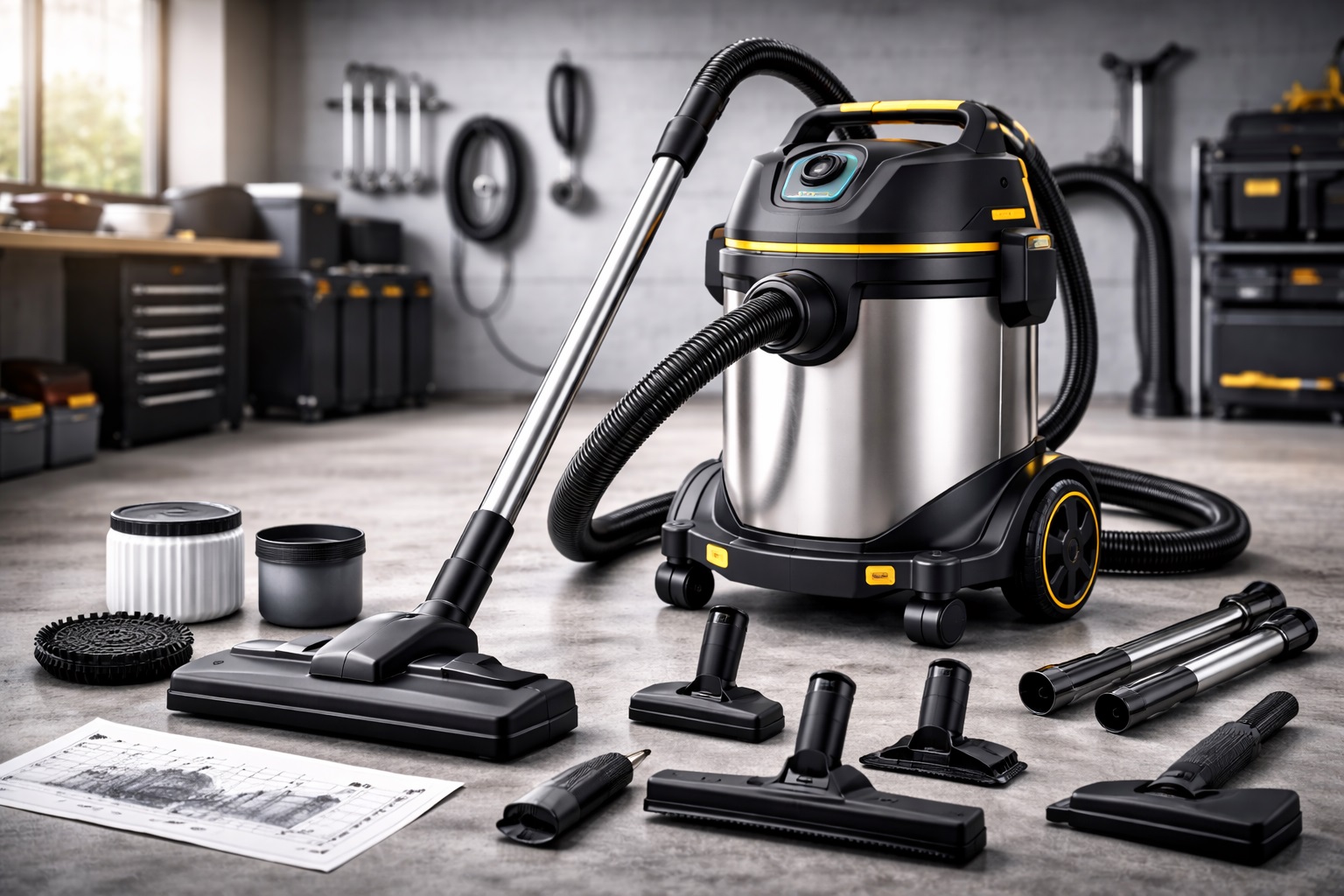 Commercial Wet Dry Vacuum – Stainless Steel Industrial Vacuum with Multi‑Tool System