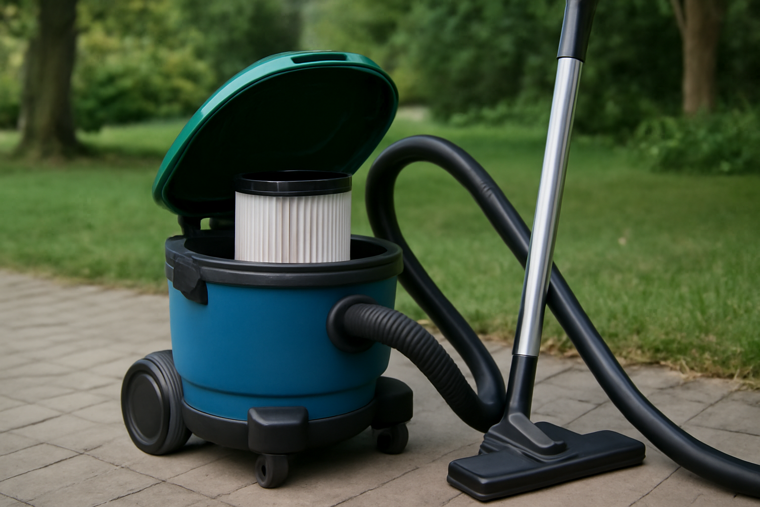 Y5 Blue Outdoor Wet Dry Canister Vacuum Cleaner with Open-Top HEPA Filter – Heavy-Duty Utility Barrel Vacuum for Patio and Garage