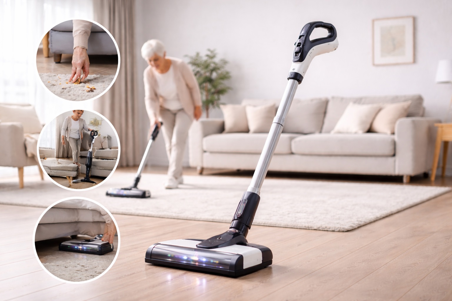 Senior Vacuum with LED Lights – Lightweight Cordless Vacuum Cleaner for Effortless Home Cleaning