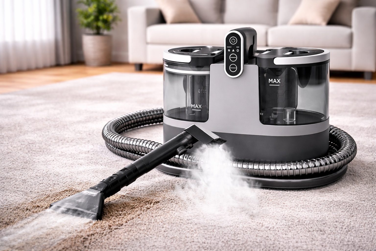 Digital Steam Carpet Vacuum Cleaner with Strong Suction and Dual Tank System