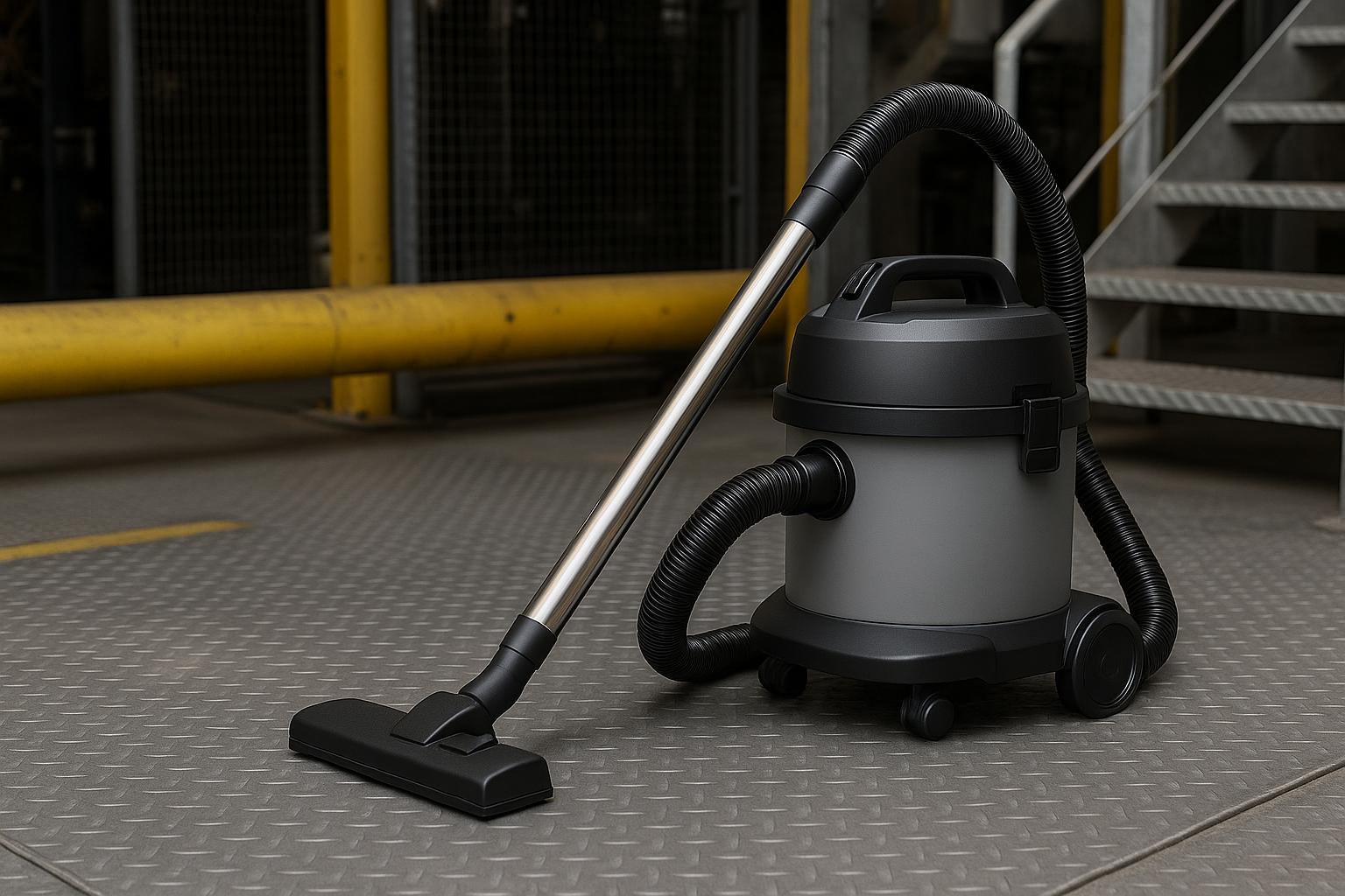 Heavy-Duty Industrial Wet and Dry Vacuum Cleaner for Metal Flooring and Machinery Areas - Rugged Build & Dual Suction