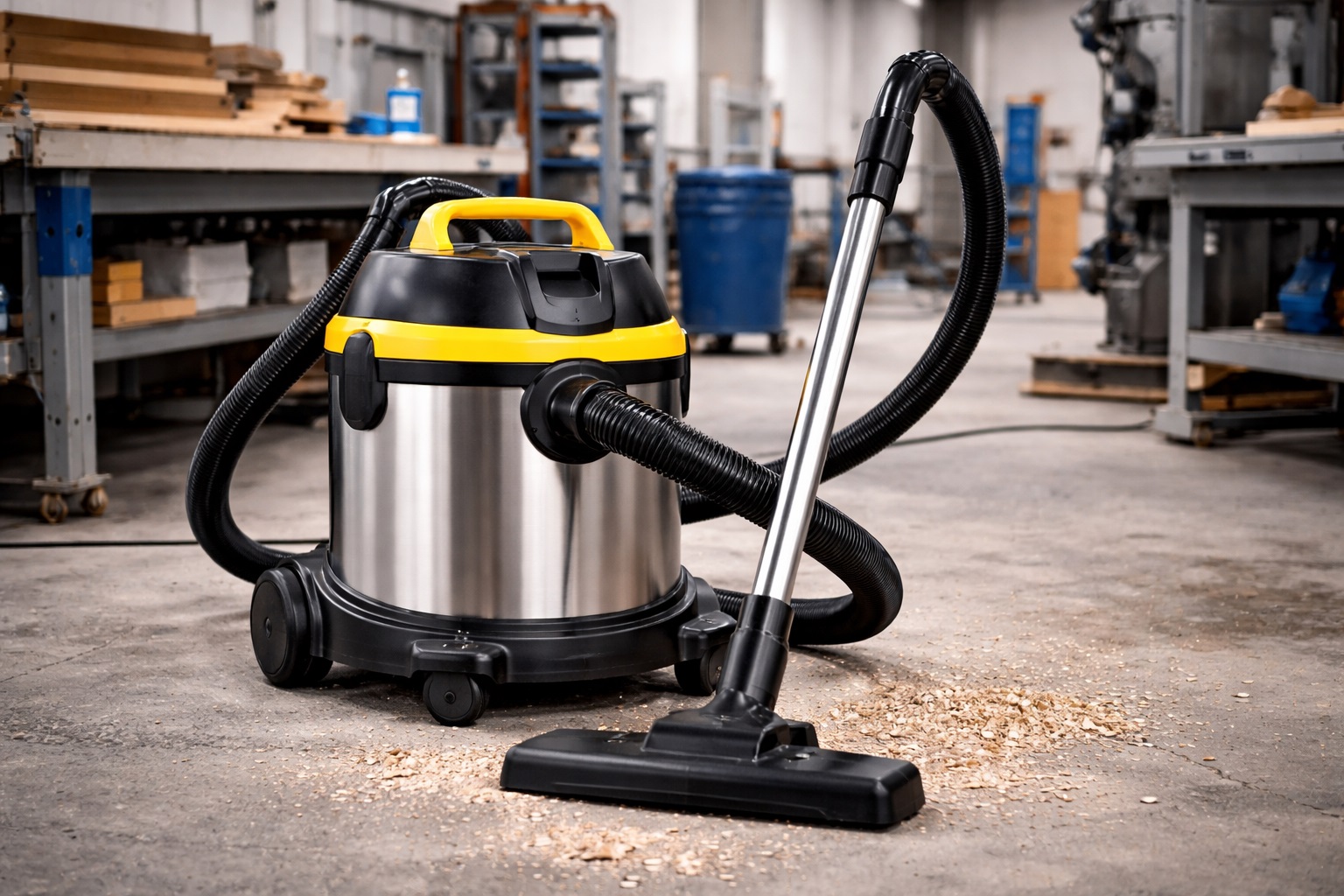 LX-VC-D30L-RB Stainless Steel Drum Vacuum Cleaner with Yellow and Black Accents