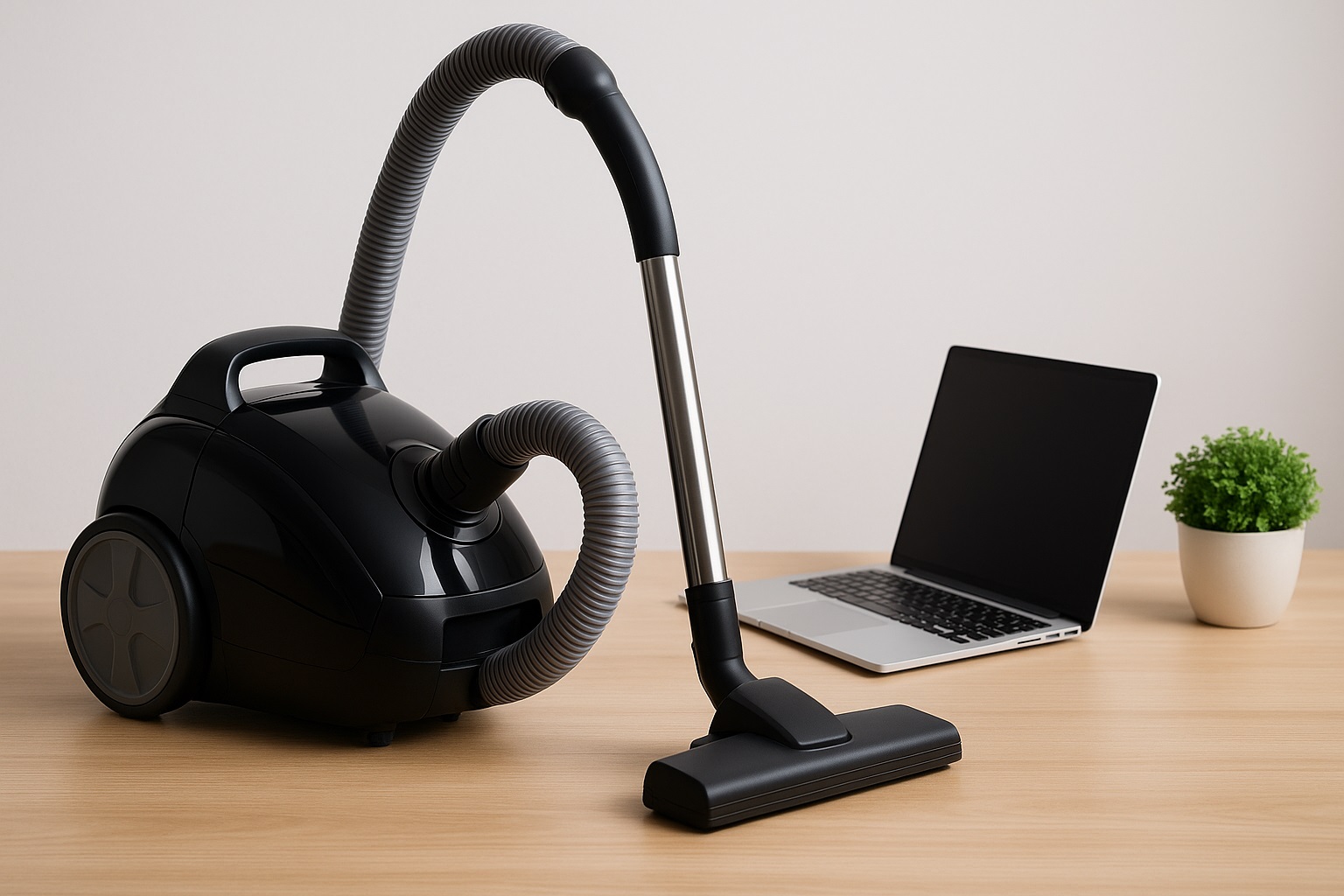 Y7 Compact Glossy Black Canister Vacuum Cleaner – High Efficiency for Desk, Office & Small Spaces