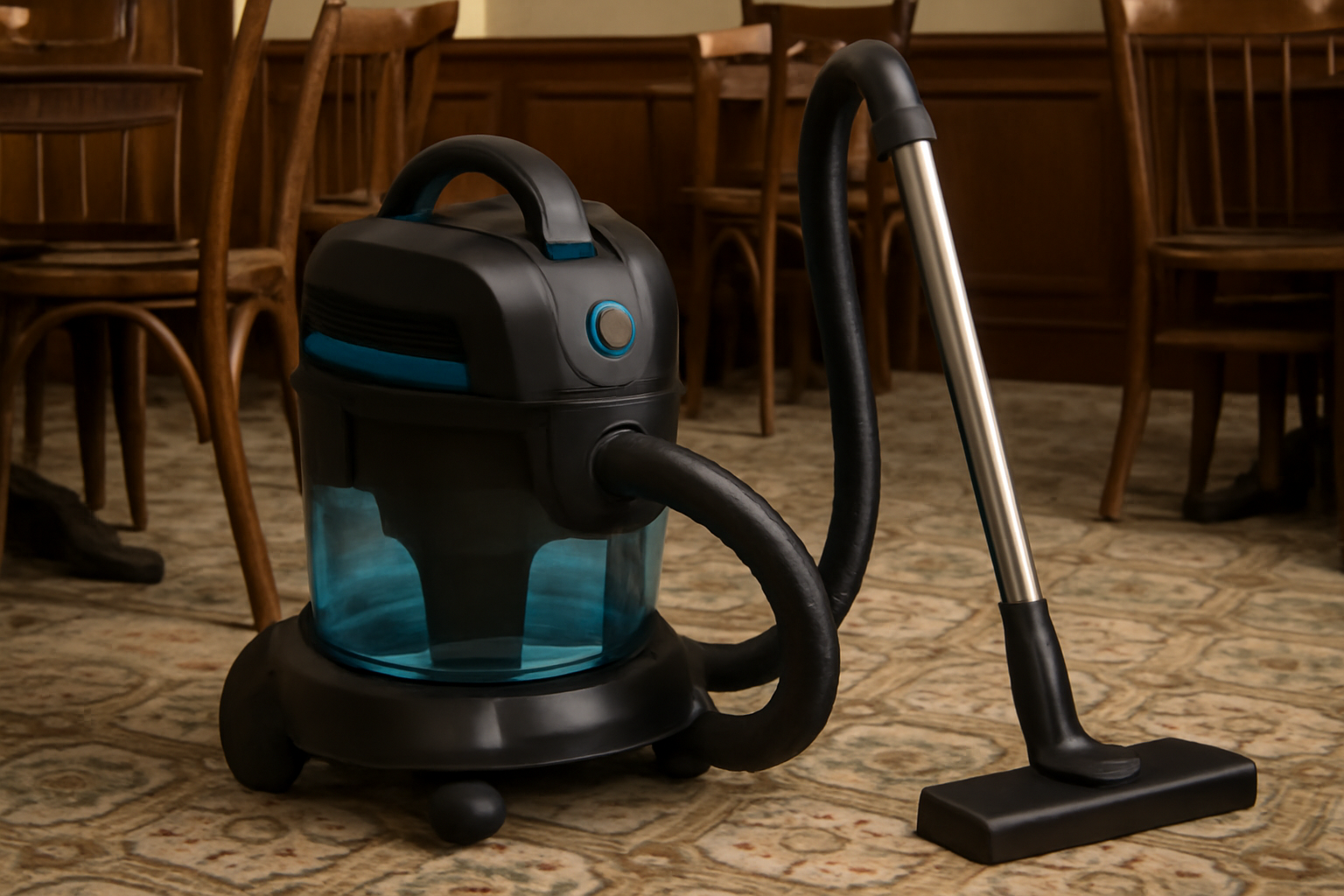 Commercial Silent Canister Vacuum Cleaner for Carpet & Café Use – HEPA Water Filtration