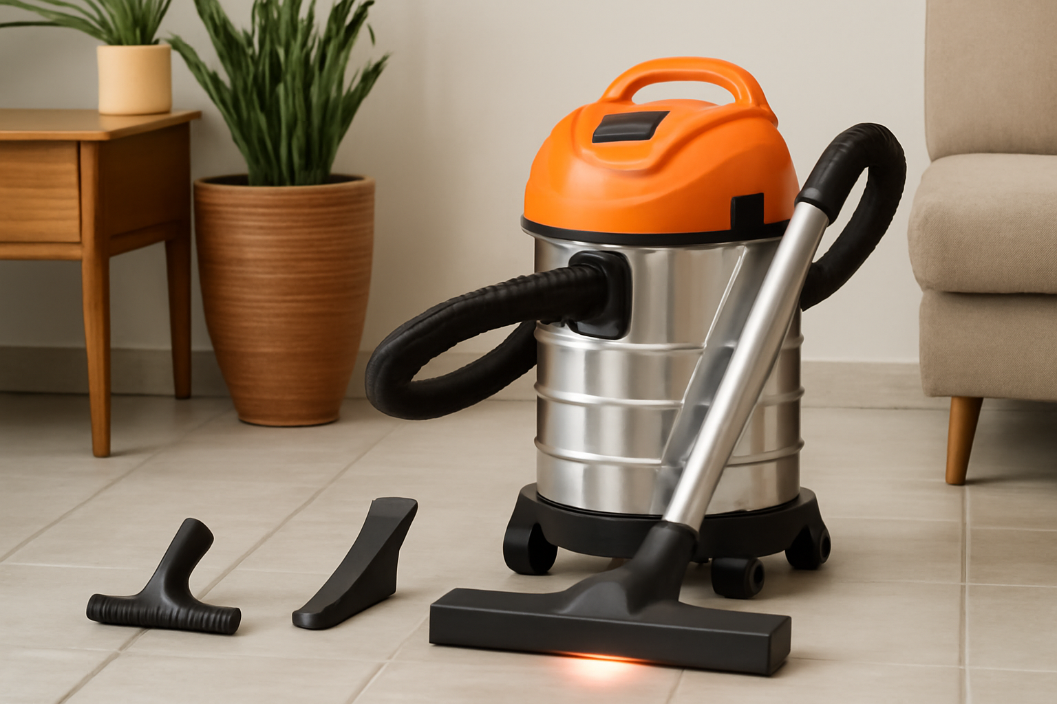 Y7 Wet Dry Vacuum Cleaner with Accessories – Stainless Steel Canister, LED Head & Multiple Attachments for Home and Tile Cleaning