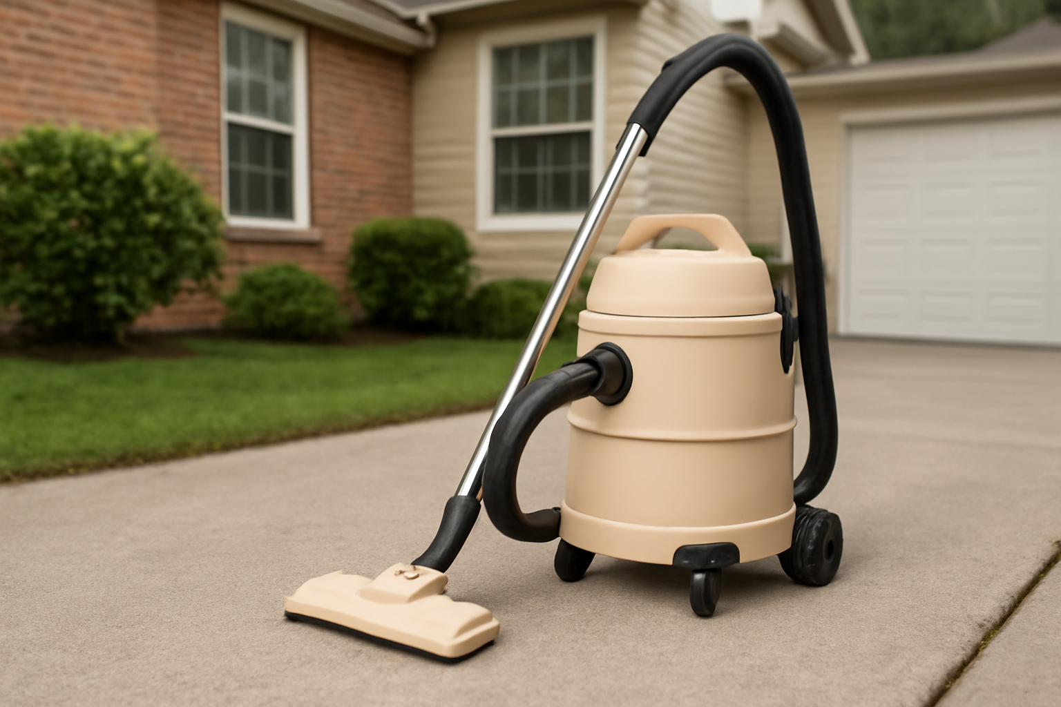 Home Outdoor Wet Dry Vacuum Cleaner with Lightweight Plastic Tank, Long Wand, and High Mobility for Driveway and Porch Cleaning